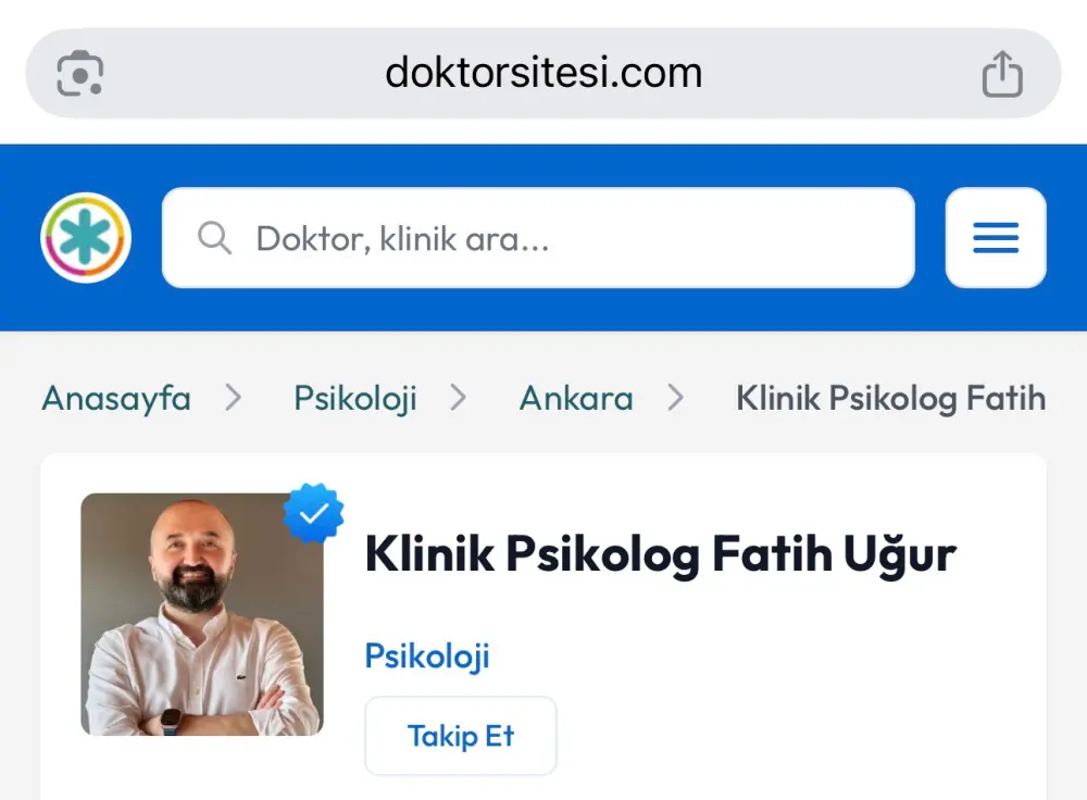 ANA SAYFA 11 doktorsitesi.com üzerinde Klinik Psikolog Fatih Uğur profil sayfası ekran görüntüsü