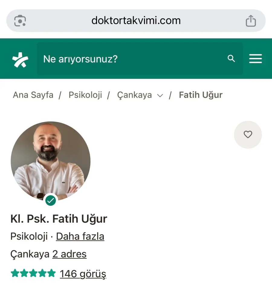 ANA SAYFA 10 doktortakvimi.com üzerinde Kl. Psk. Fatih Uğur profil sayfası ekran görüntüsü